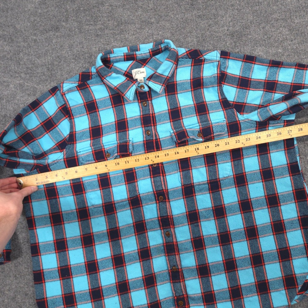 J Crew Flannel Shirt Jacket Womens 3X Blue Red Stanton Plaid Heavyweight Shacket - Picture 5 of 10